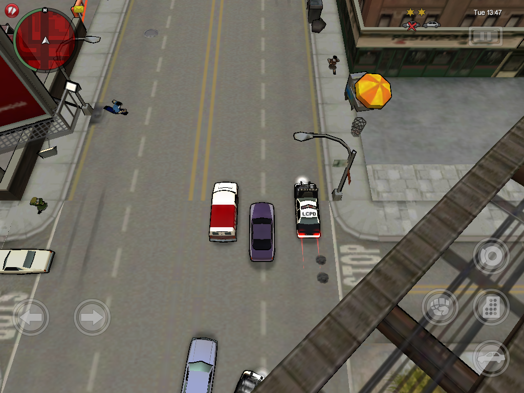 Grand Theft Auto: Chinatown Wars (iPad) screenshot: Chased by the police.