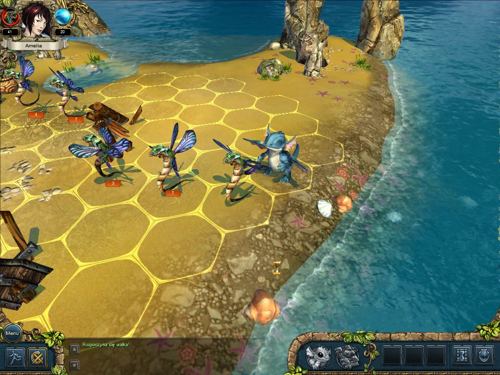 King's Bounty: Armored Princess (Windows) screenshot: Tiny dragon vs dragonflies.