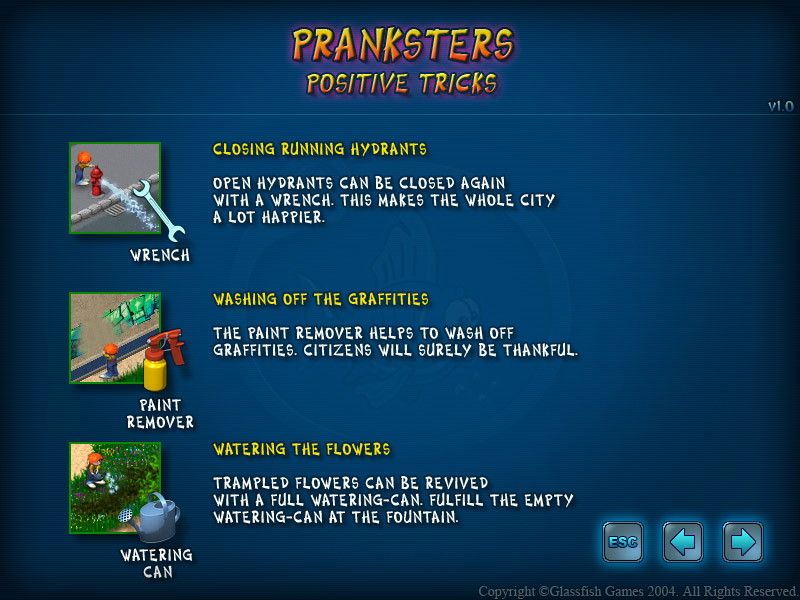 Pranksters: Treasure of the Indians (Windows) screenshot: Tricks explanation screen