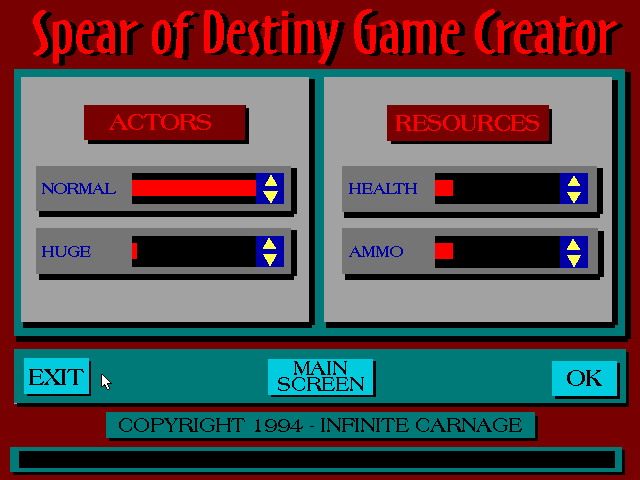 Spear of Destiny: Super CD Pack (DOS) screenshot: Mind you, Game Creator is just a level <i>generator</i>, not editor.