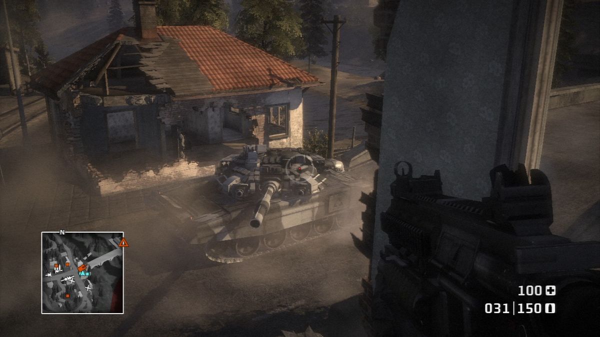 Battlefield: Bad Company (PlayStation 3) screenshot: You'll need heavy weapons to deal with a tank.