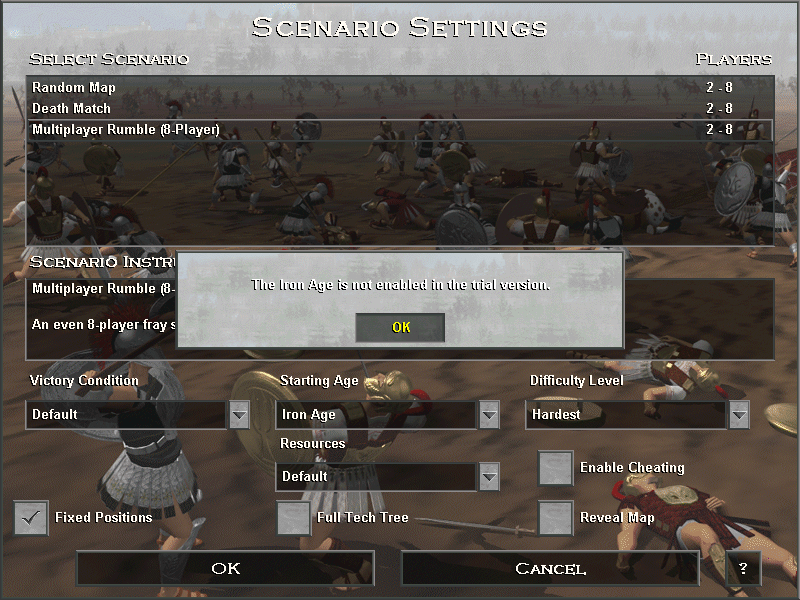 Age of Empires (Demo Version) (Windows) screenshot: ...however, the technology tree is limited to the Bronze Age.