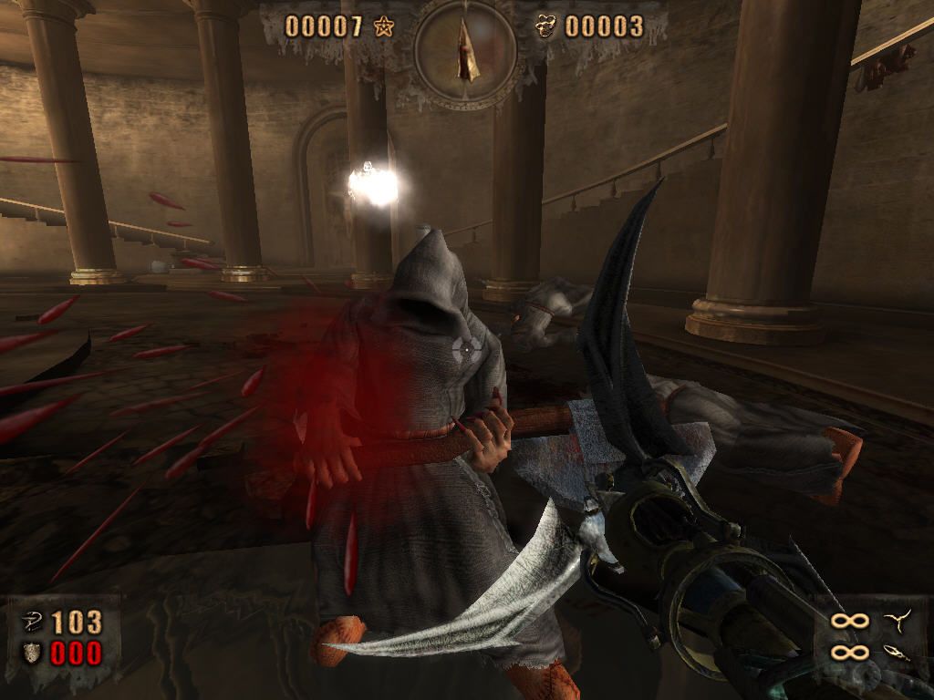 Painkiller: Resurrection (Windows) screenshot: Monk is prepared to be a blood fountain