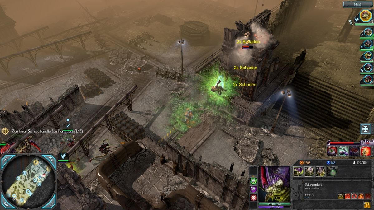 Warhammer 40,000: Dawn of War II - Retribution (Windows) screenshot: Entrenching is not very helpful against the bio artillery of the Tyranids.