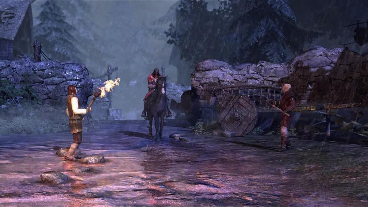 Castlevania: Lords of Shadow (Xbox 360) screenshot: Gabriel arrives via horse in small village.