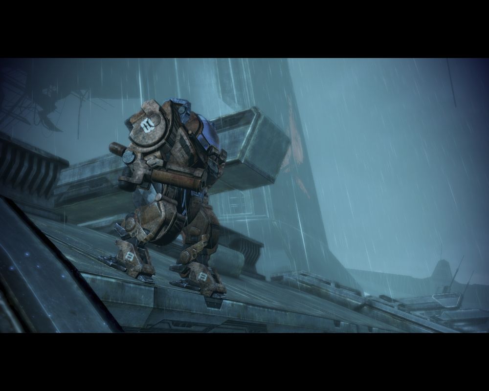Mass Effect 3: Leviathan (Windows) screenshot: Cut scene of the mech's first stride, with Shepard inside it.