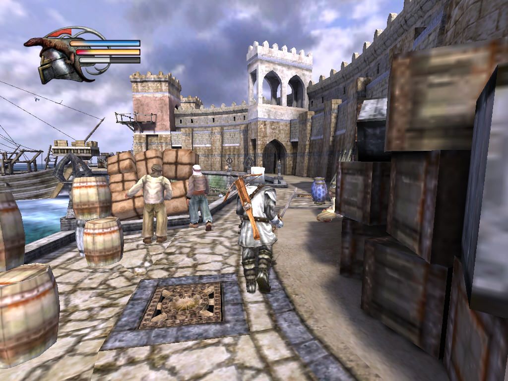 Knights of the Temple II (Windows) screenshot: Running with equipment.