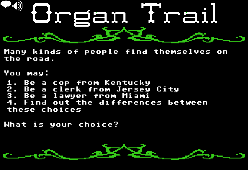 Organ Trail (Browser) screenshot: Select a character.