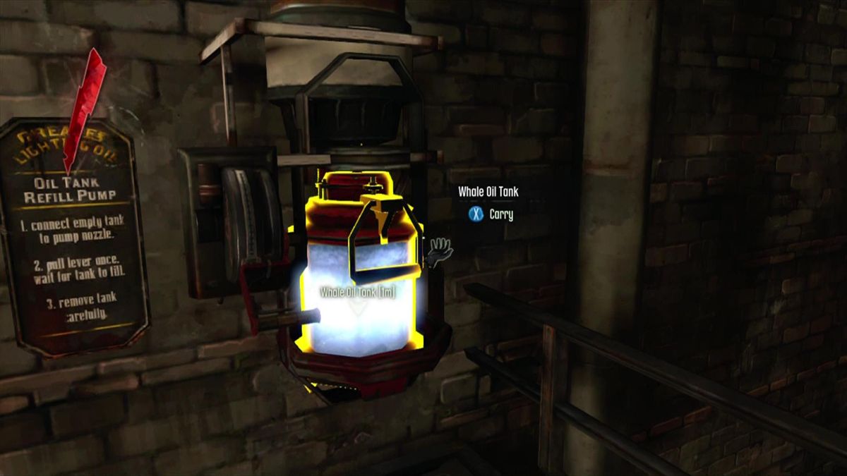 Dishonored (Xbox 360) screenshot: Whale oil is the energy source in Dishonored. It can also be used as an explosive barrel.
