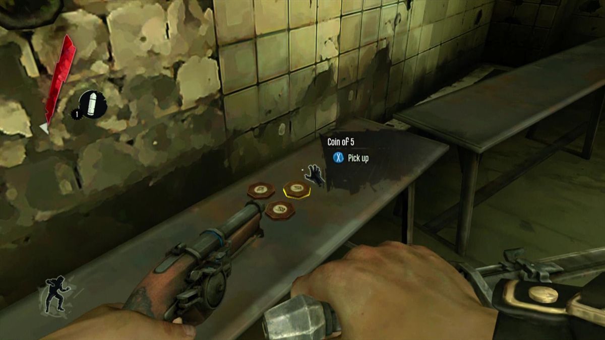 Dishonored (Xbox 360) screenshot: Collect money to buy items.