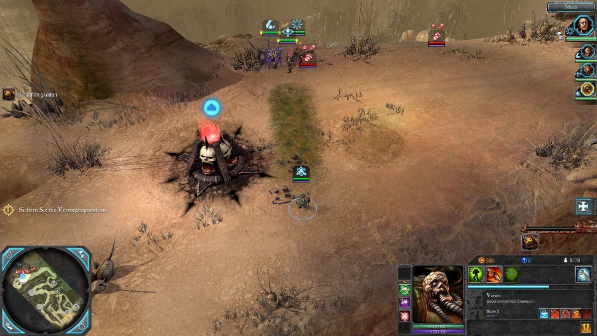 Warhammer 40,000: Dawn of War II - Retribution (Windows) screenshot: The plague marine is easy to find: Just follow the trail of decay.