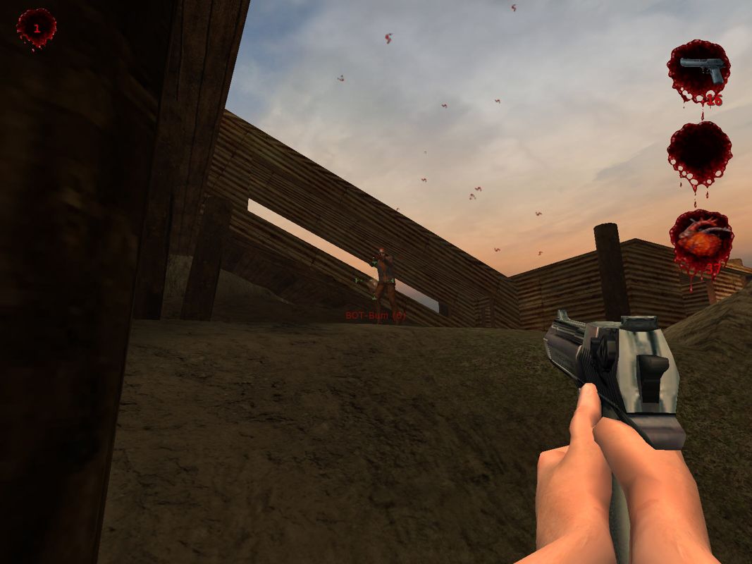 Postal²: Share the Pain (Windows) screenshot: typical DM with bots 2 - pistol is basic weapon