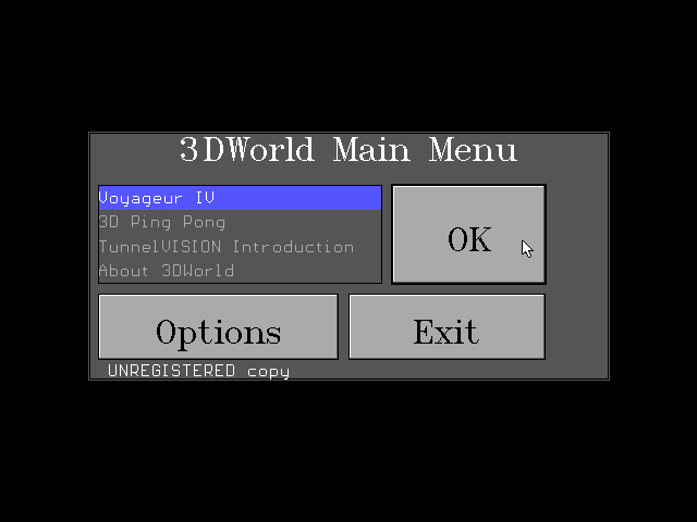 3DWorld (DOS) screenshot: Main menu