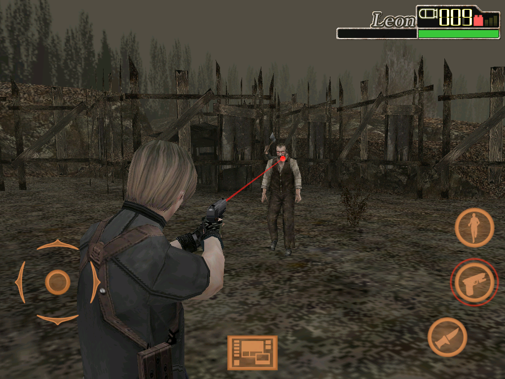 Resident Evil 4: Mobile Edition (iPad) screenshot: Shooting some zombies.