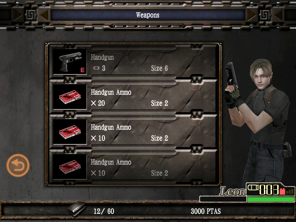Resident Evil 4: Mobile Edition (iPad) screenshot: Inventory