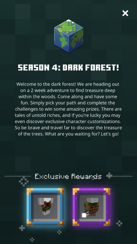 Minecraft Earth (iPhone) screenshot: Season 4: Dark Forest
