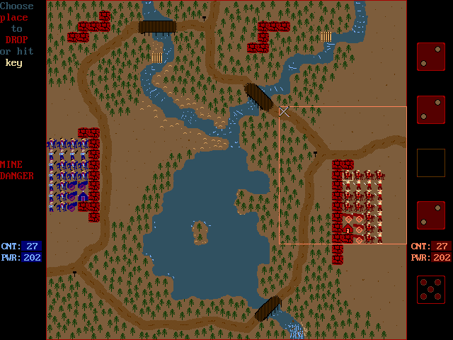Campaign (DOS) screenshot: moving range for cavalry in open terrain