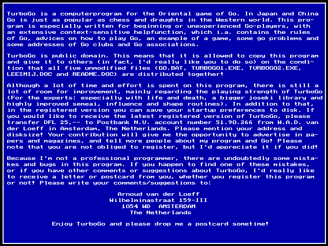 TurboGo (DOS) screenshot: introduction