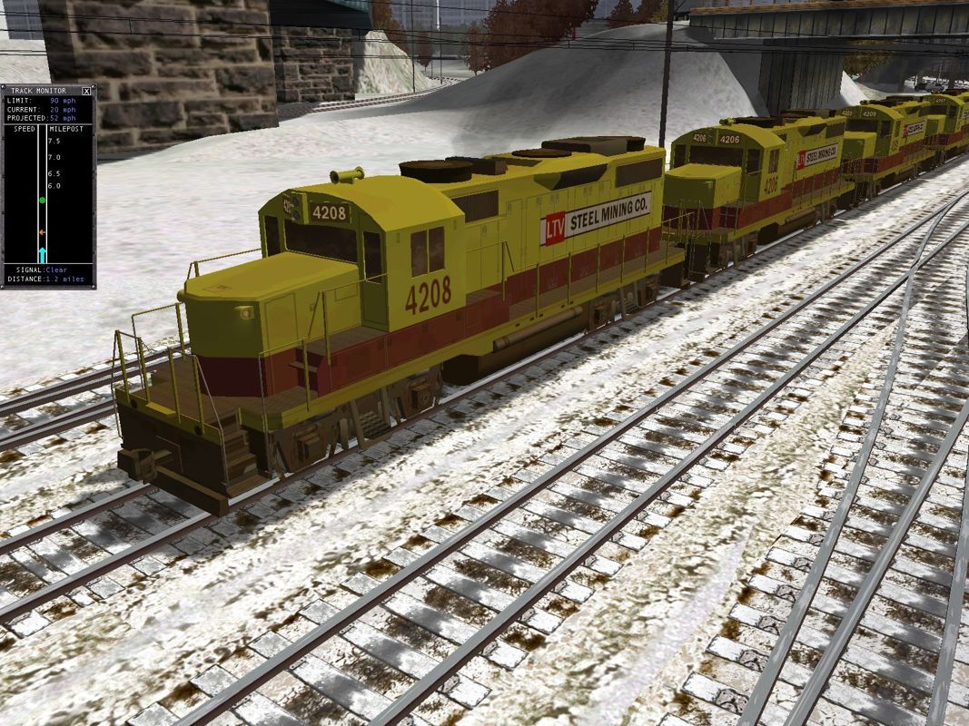 LTV-Erie Mining Company Railroad Trainset (Windows) screenshot: An external view of the LTV 4208 GP20m in high resolution