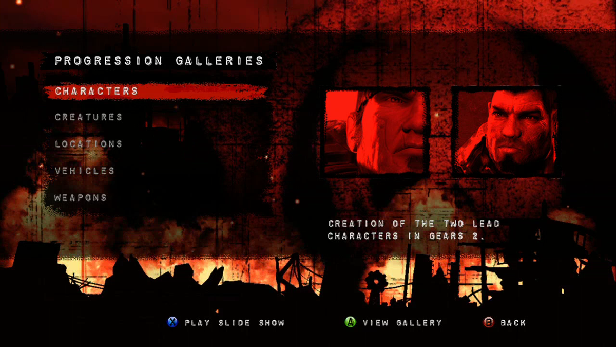 Gears of War 2 (Limited Edition) (Xbox 360) screenshot: Progression galleries