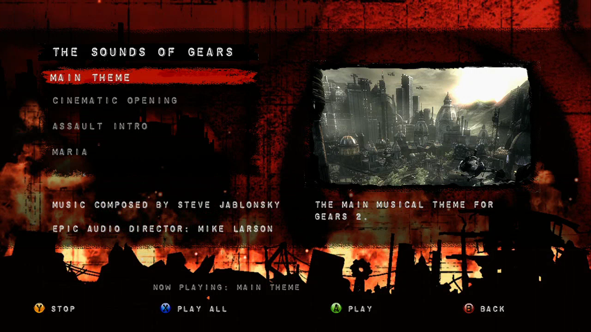 Gears of War 2 (Limited Edition) (Xbox 360) screenshot: Soundtrack menu
