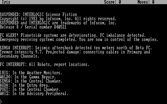 Suspended (DOS) screenshot: opening screen