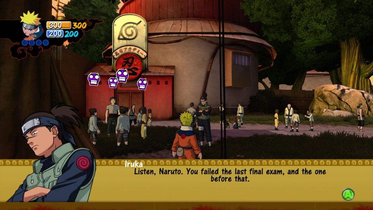Naruto: Rise of a Ninja (Xbox 360) screenshot: The adventure begins. Naruto starts in Leaf Village and he has to earn the favor of the people