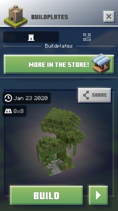 Minecraft Earth (iPhone) screenshot: Selecting a buildplate.