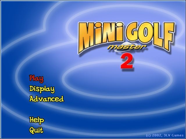 Mini Golf Master 2 (Windows) screenshot: The first menu screen. Before the game can be played the player must enter the Display option and set the game's resolution.