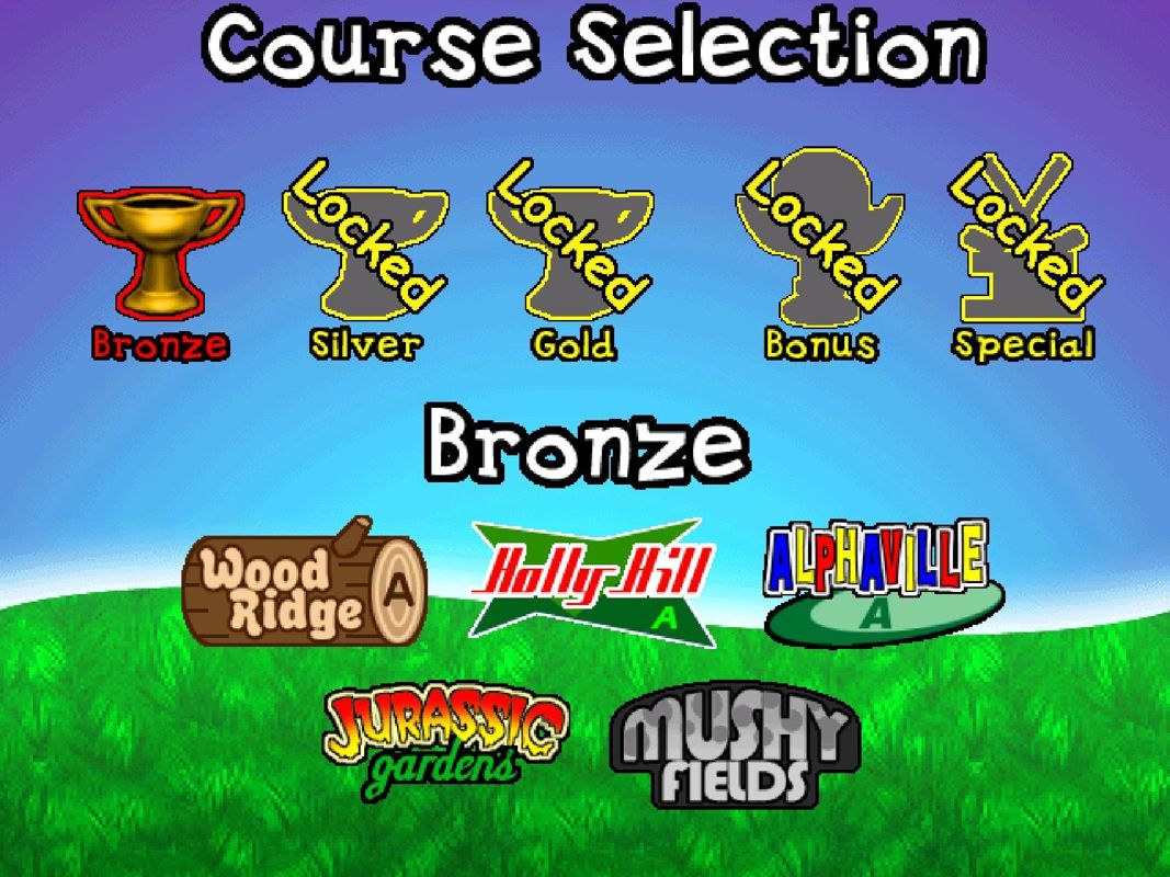 Mini Golf Master 2 (Windows) screenshot: The game is played as a series of levels, each level being a different cup.
