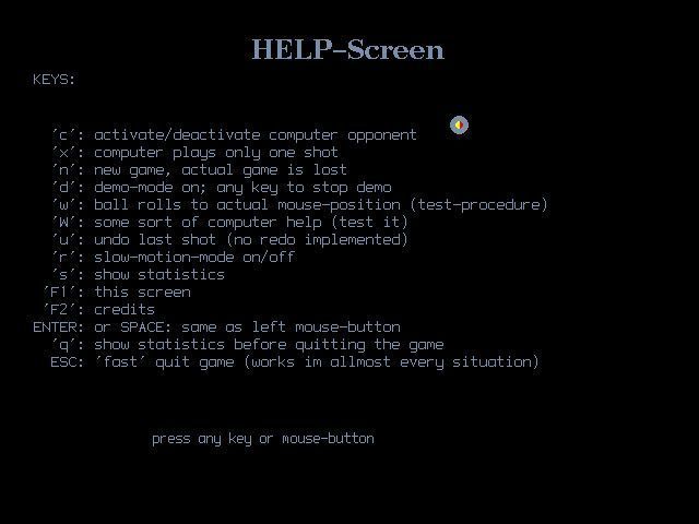 Another Pool (DOS) screenshot: The game's help screen