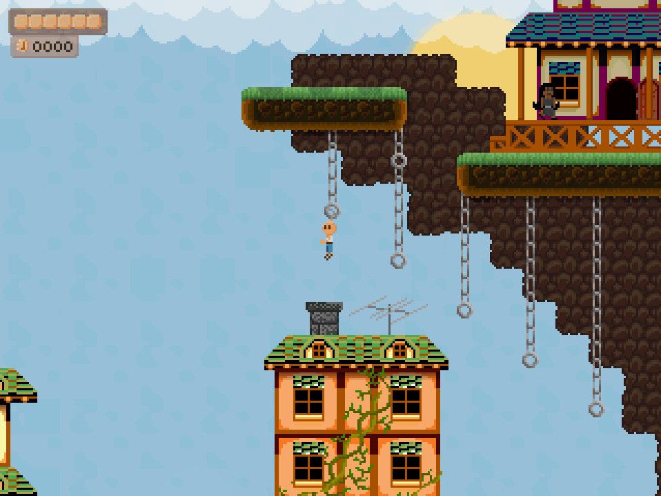 Treasure Adventure Game (Windows) screenshot: Your hook can let you hang from loops.