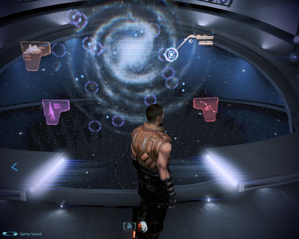 Mass Effect 3: Leviathan (Windows) screenshot: Clues to the whereabouts of our next contact have been found an plotted on the lab's star map.