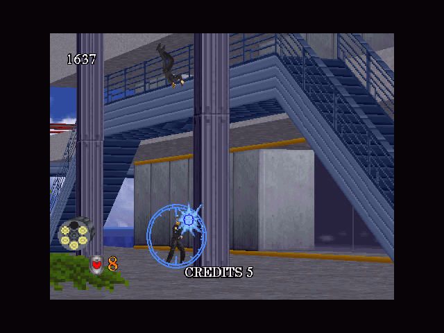 Virtua Cop 2 (Windows) screenshot: enemy come out beh column. Big mistake.