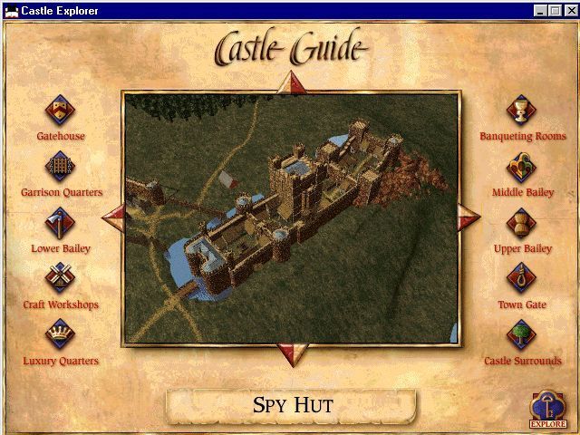 Castle Explorer (Windows) screenshot: To play the game as a spy the player must first enter the top secret Spy Hut