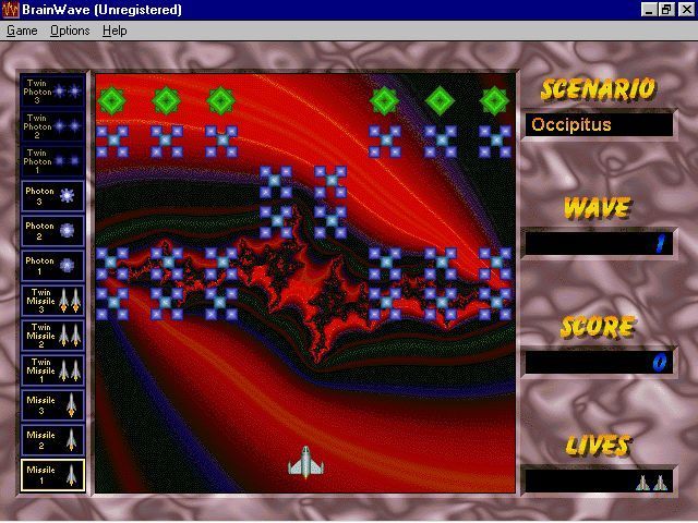 BrainWave (Windows 3.x) screenshot: This is wave one of the Occipitus level