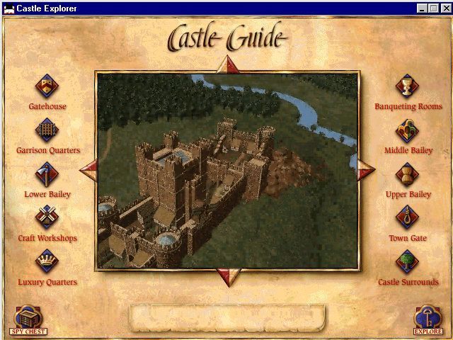 Castle Explorer (Windows) screenshot: The main exploration screen. From here areas of the castle can be selected.