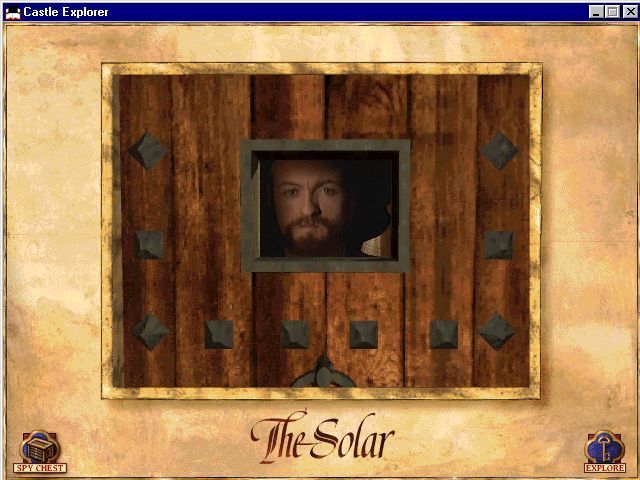 Castle Explorer (Windows) screenshot: The baron is suspicious. Before the player can enter his quarters they must answer a question.