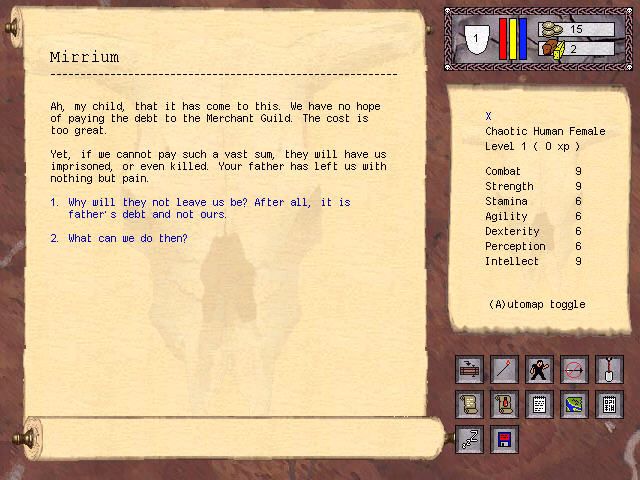 Dark Disciples (Windows) screenshot: Dialogue