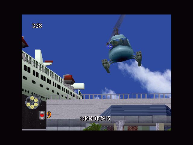 Virtua Cop 2 (Windows) screenshot: o, helicopter. I have big problem.