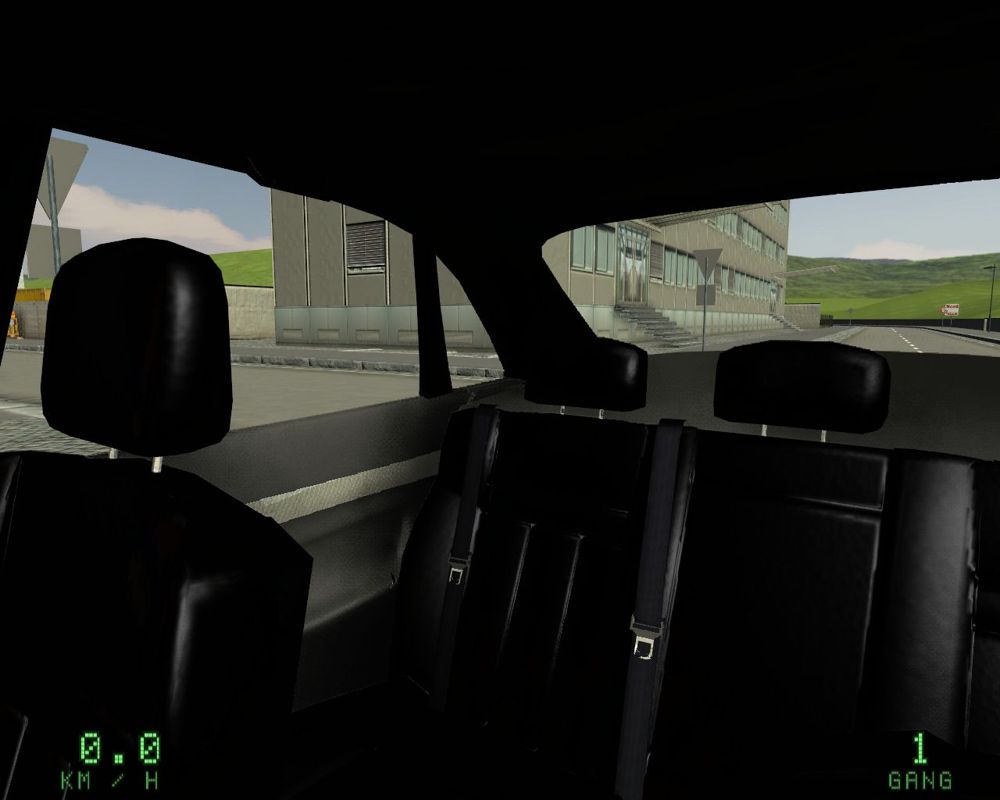 Driving Simulator 2009 (Windows) screenshot: You can look past the nicely drawn backseat of the car to help you back up.