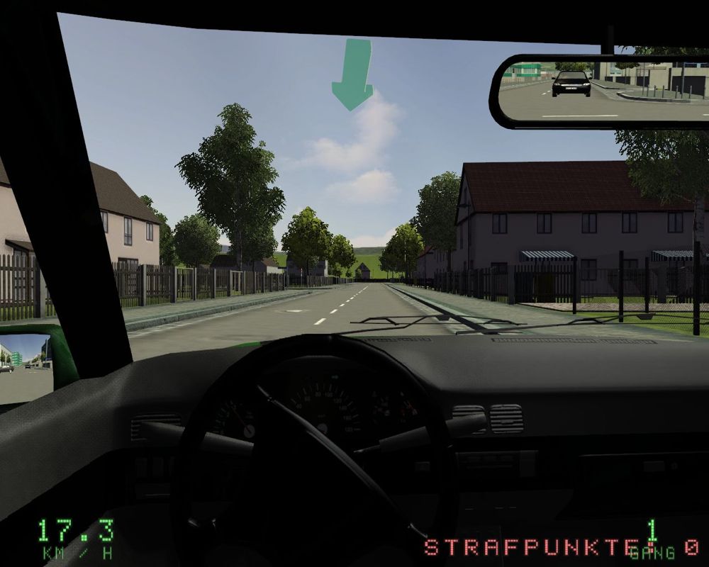 Driving Simulator 2009 (Windows) screenshot: Driving through the suburbian area in the compact car.