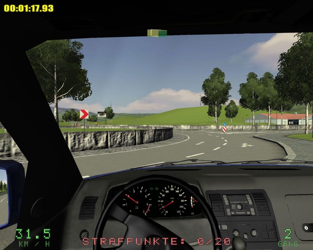 Driving Simulator 2009 (Windows) screenshot: You will get to hate the roundabouts soon enough, due to frequent undeserved penalties for allegedly not signaling.