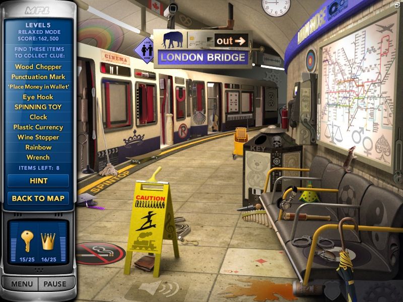 Mystery P.I.: The London Caper (Macintosh) screenshot: The Tube - objects