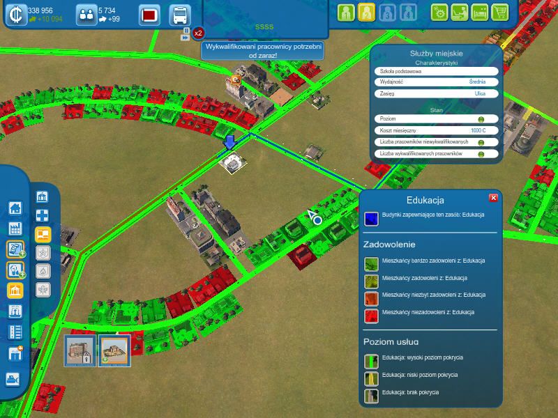 Cities XL 2011 (Windows) screenshot: green point - good. Red point - bad.
