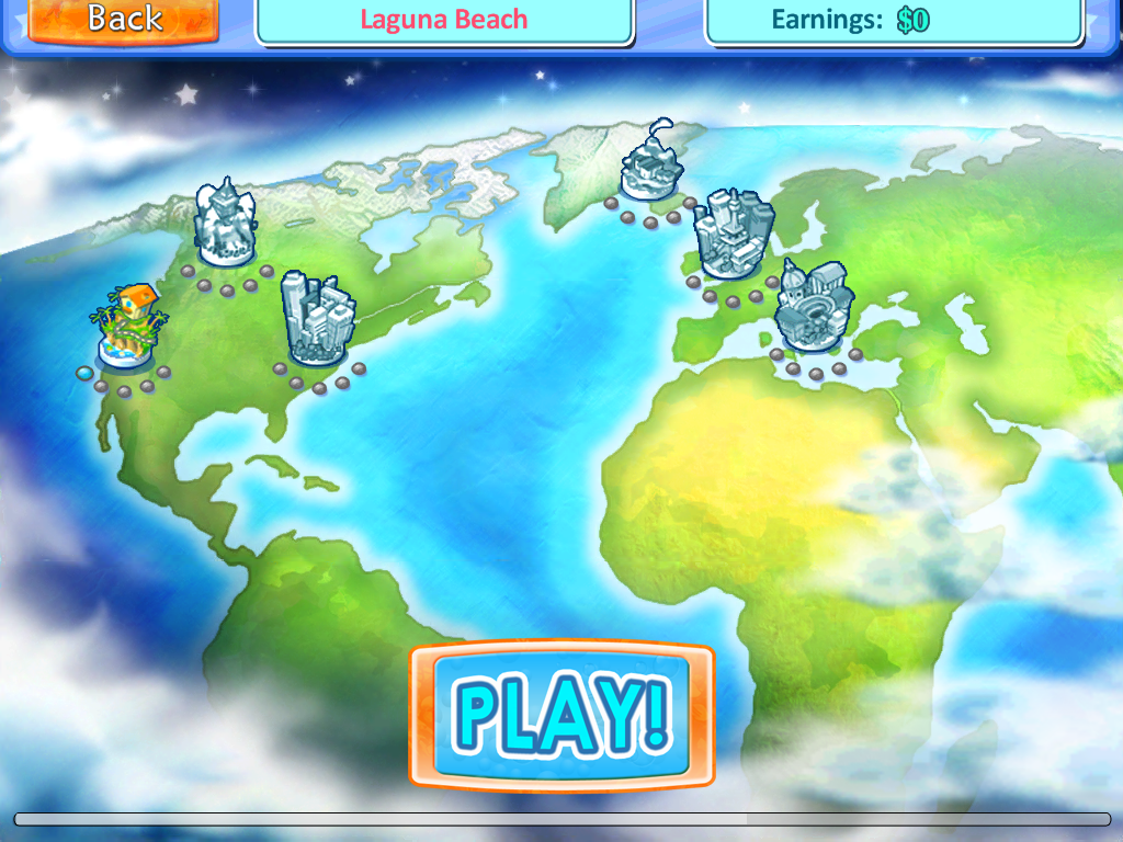 Sally's Spa (iPad) screenshot: World map