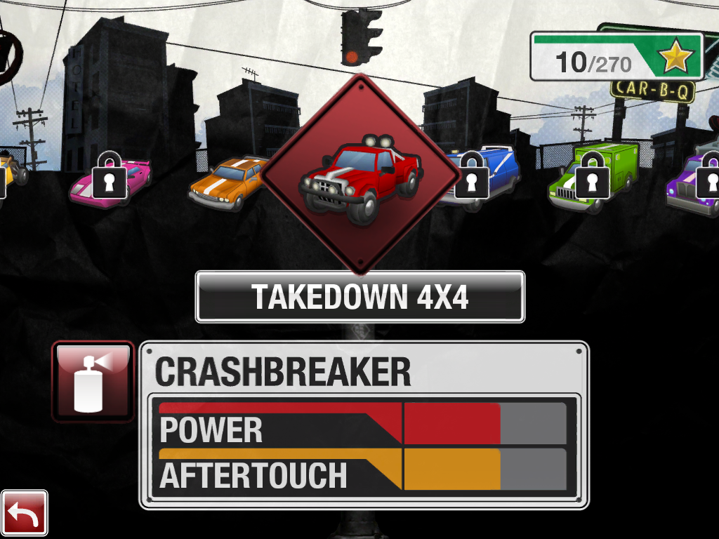Burnout: Crash! (iPad) screenshot: Garage