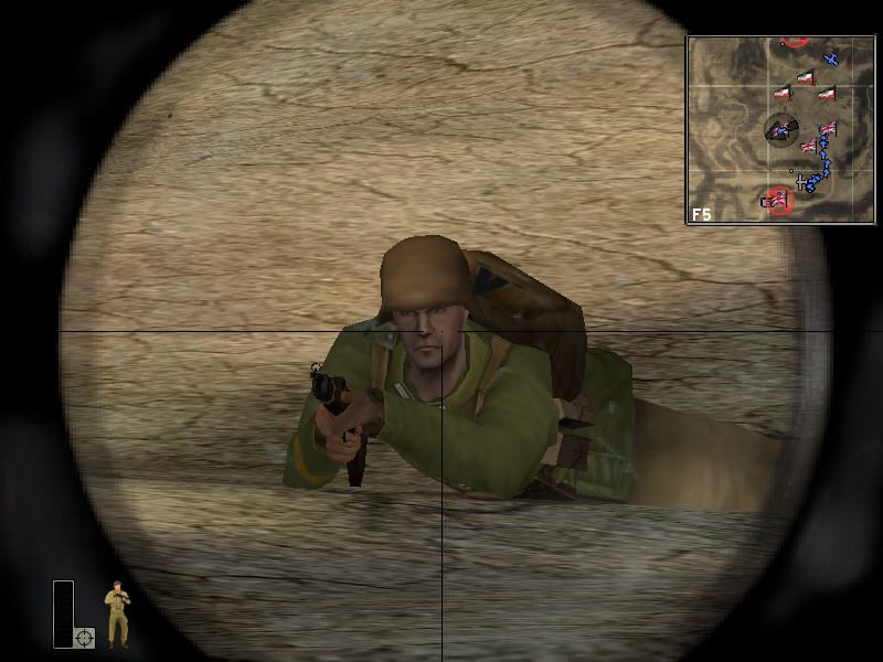 Battlefield 1942 (Windows) screenshot: And another headshot. Sniper rifle is great.
