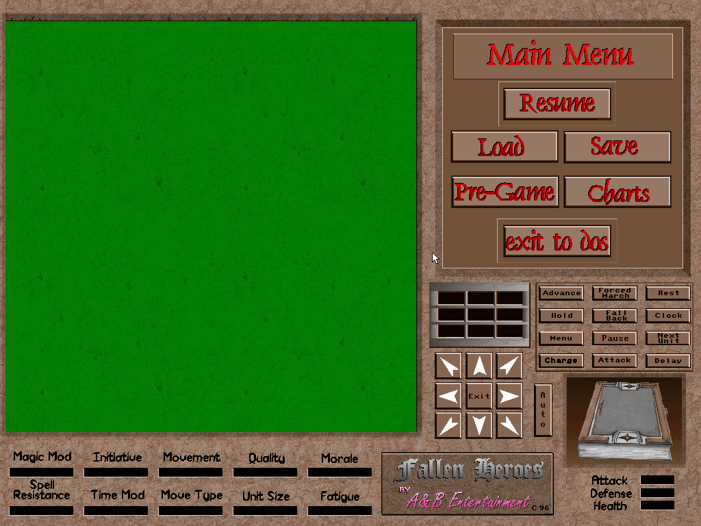 Fallen Heroes (DOS) screenshot: Main menu.