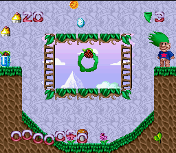 Super Troll Islands (SNES) screenshot: A completed level.